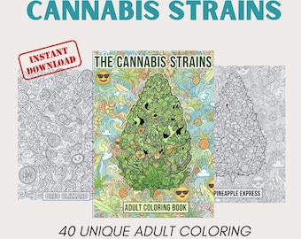 Cannabis Strains Adult Coloring Book | 40 Unique Trippy Coloring Pages | Instant Digital Download PDF | Stress Relief for Stoners | Detailed