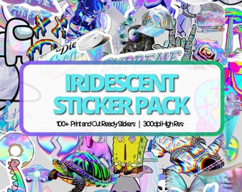 Iridescent Sticker PNG Bundle, High-Resolution Graphics (Digital Download)