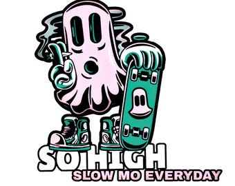 Surreal Ghost Skateboard Art Print – "So High - Slow Mo Everyday" (Digital Download)