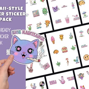 Kawaii-Style Stoner Sticker Pack, 300 DPI, Stoner PNG, Instant Download, Digital Stickers, Fun Collection