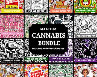 Cannabis SVG Bundle – 32 Weed Designs, Marijuana Leaf Graphics