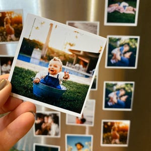 Magnets photo | Personnalisation carte photo cadeau pour la fête des pères, ensemble magnétique carré souvenir flexible avec réfrigérateur |  choisissez votre taille