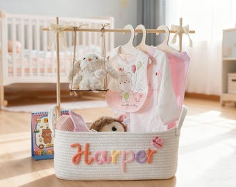 Ensemble de panier pour bébé avec prénom personnalisé : décoration de chambre d'enfant avec balançoire et suspension