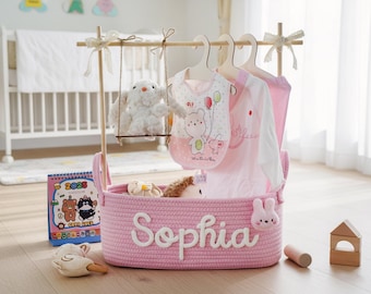 Custom Name Baby Shower Gift Basket: Nursery Organizer with Hanger Stand