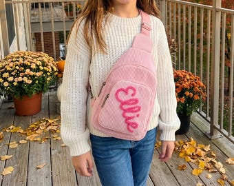 Benutzerdefinierte Name Kleinkind Cord Geldbörse - weiche Mini Sling Bag, Weihnachtsgeschenk für Kinder