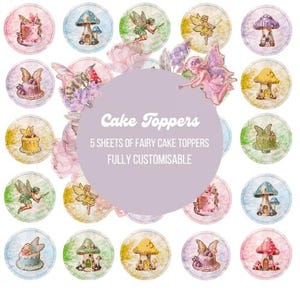 Fairy Cupcake Toppers – 5 Colour Themes | Editable Canva Download | Fairy Birthday Party Decorations | Printable Cake Toppers