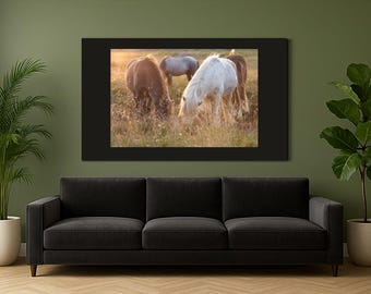 Grazing Horses Fine Art Digital Print | Icelandic Horse Photography | Sunset Pasture Scene | Rustic Animal Wall Art | Digital Download | Art