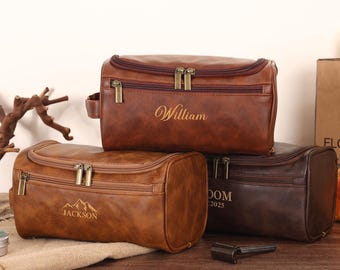 Personalized Leather Toiletry Bag,Groomsmen Gift,Embroidered Dopp Kit,Anniversary gift,Travel Toiletry Bag,Leather Accessory