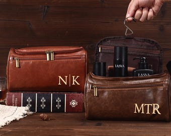 Personalized Leather Dopp Kit, Engraved Men's Toiletry Bag