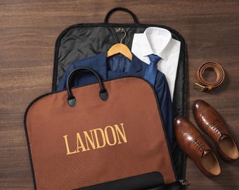 Custom Garment Bag with Name, Groomsmen Gift Suit Bag, Personalized Canvas Suit Cover, Wedding Travel Bag for Men, Monogram Gift