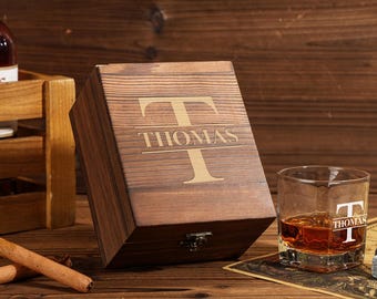 Engraved Whiskey Glass Set Wooden Box Groomsmen Best Man Gift