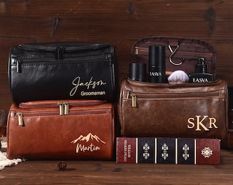 Personalized Leather Toiletry Bag: Groomsmen Dopp Kit, Custom Travel Gift