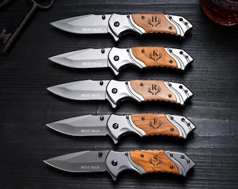 Personalized Pocket Knife – Custom Engraved Wood Handle, Groomsmen Gift,Dad Christmas Gift