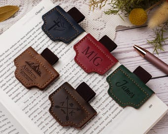 Personalized Leather Magnetic Bookmark with Pen Clip — Engraved Initials,Reading Gift for Book Lovers