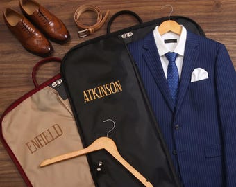 Bolsa de traje personalizada con nombre para padrinos de boda, bolsa de cuero con asa, regalo para padrinos de boda, padre del novio, bolsa de lona para traje, bolsa de traje con monograma