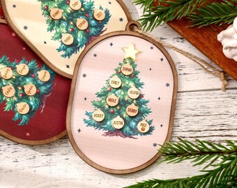 2025 Custom 3D Family Ornament With Names — Personalized Wooden Christmas Ornament