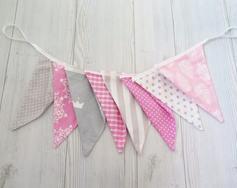 Pink and gray banner , fabric banner , fabric garland