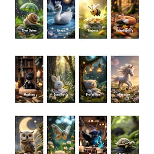 22 Cartas de Oráculo Aconchegantes | Baralho de Animais Espirituais de Pelúcia em Tricô | Arte de Tarô Digital para Impressão | PNG