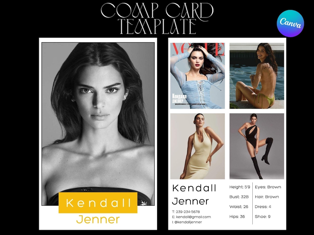 Professional Model Comp Card Examples MODEL COMP CARD Template, Modeling Comp Card, Comp Card for Models ...