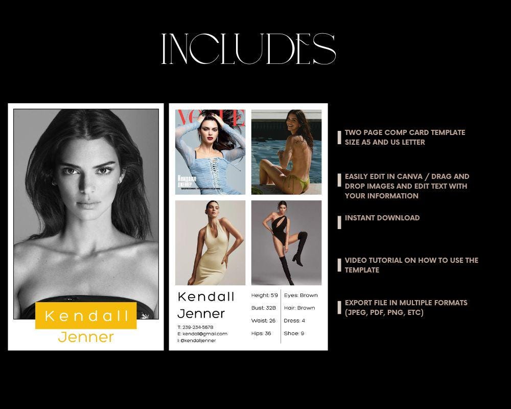 Model Comp Card Back MODEL COMP CARD Template, Modeling Comp Card, Comp Card for Models ...