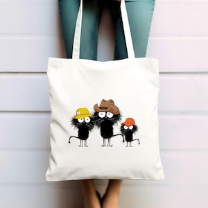 Funny Fuzzy Family Tote Bag, Cute Cartoon Characters Canvas Bag, Beach Vacation Summer Tote, Quirky Family Gift Idea, Cat Lover Tote Bag