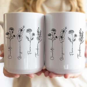 Personalized Birth Flower Mug: Custom Floral Family Bouquet Gift