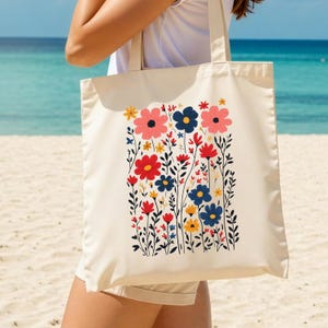 Floral Tote Bag, Wildflower Totes, Canvas Tote Bag, Shopping Bag, Gift for Women Totes, Birthday Gift Bag, Bridal Gift Tote Bag, Library Bag