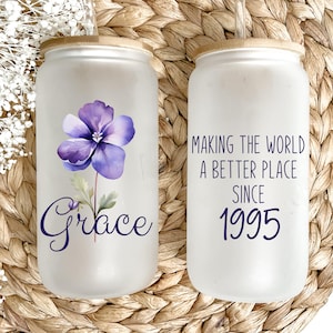Personalized Birth Flower Glass Tumbler - Custom Birth Flower Gift for Bridesmaid - Bridesmaid Proposal Gift - Birth Flower Wedding Gift
