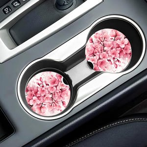 Sakura Cherry Car Coaster, Cute Aesthetic Set of 2 Floral Car Coaster, New Car Gift, Car Accessories Cherry Blossom, Gift for Her Girlfriend