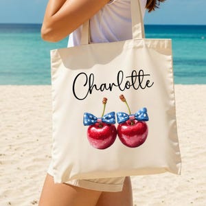 Customizable Cherry Tote Bag: Patriotic 4th of July Beach Bag