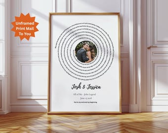 Spiral Song Lyric Photo Personalized Wedding or Anniversary Digital Wall Art First Dance Vows or Special Song Keepsake Gift