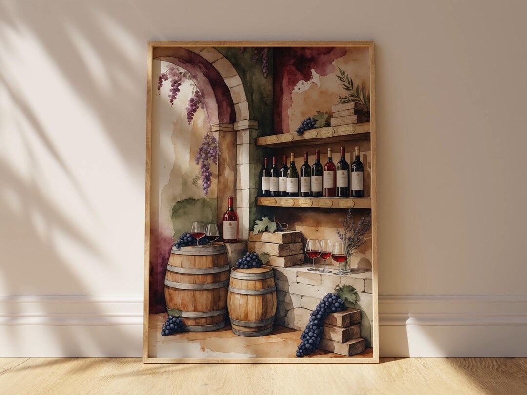 Watercolor Wine Cellar Art Print | Boho Winery Wall Art | Rustic ...