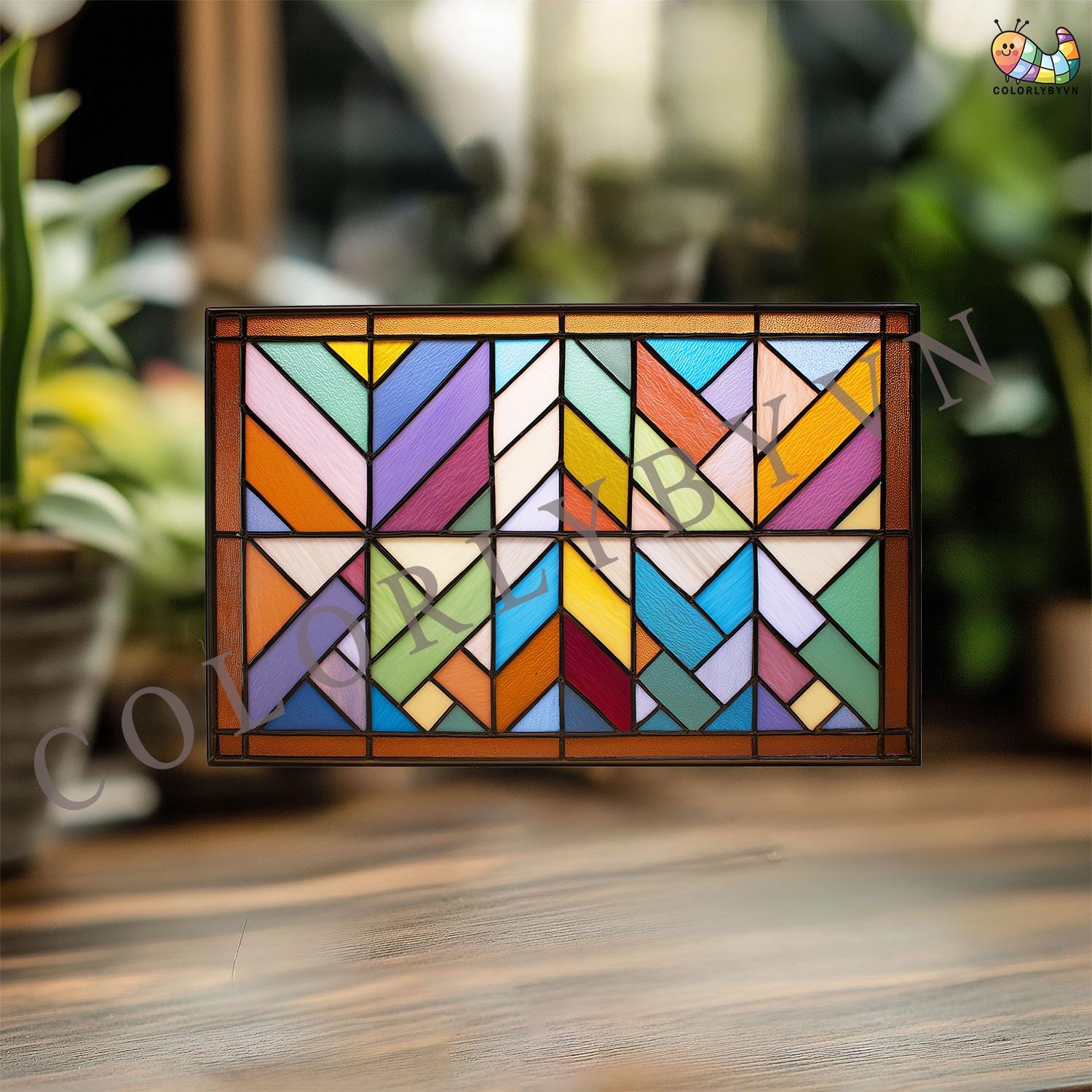 Geometric Stained Glass Panel Pattern, Colorful Abstract Suncatcher ...