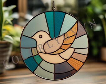 Round Bird Stained Glass Pattern, Modern Suncatcher Template, DIY Window Hanging Design, Digital Download for Glass Artists (L101BI)