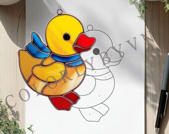 Cute Duck Stained Glass Pattern: Farm Animal Suncatcher Template (PDF, SVG, PNG Download)