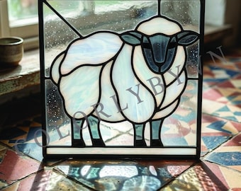 Sheep Stained Glass Pattern, Farm Animal Suncatcher Template, Cute Lamb Glass Art PDF, Rustic Cottage Window Panel DIY(L40ANL)