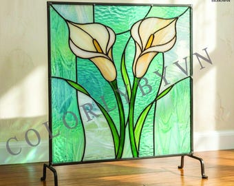 Calla Lily Stained Glass Pattern, Elegant Floral Window Panel Template (PDF PNG, SVG, L209FL)