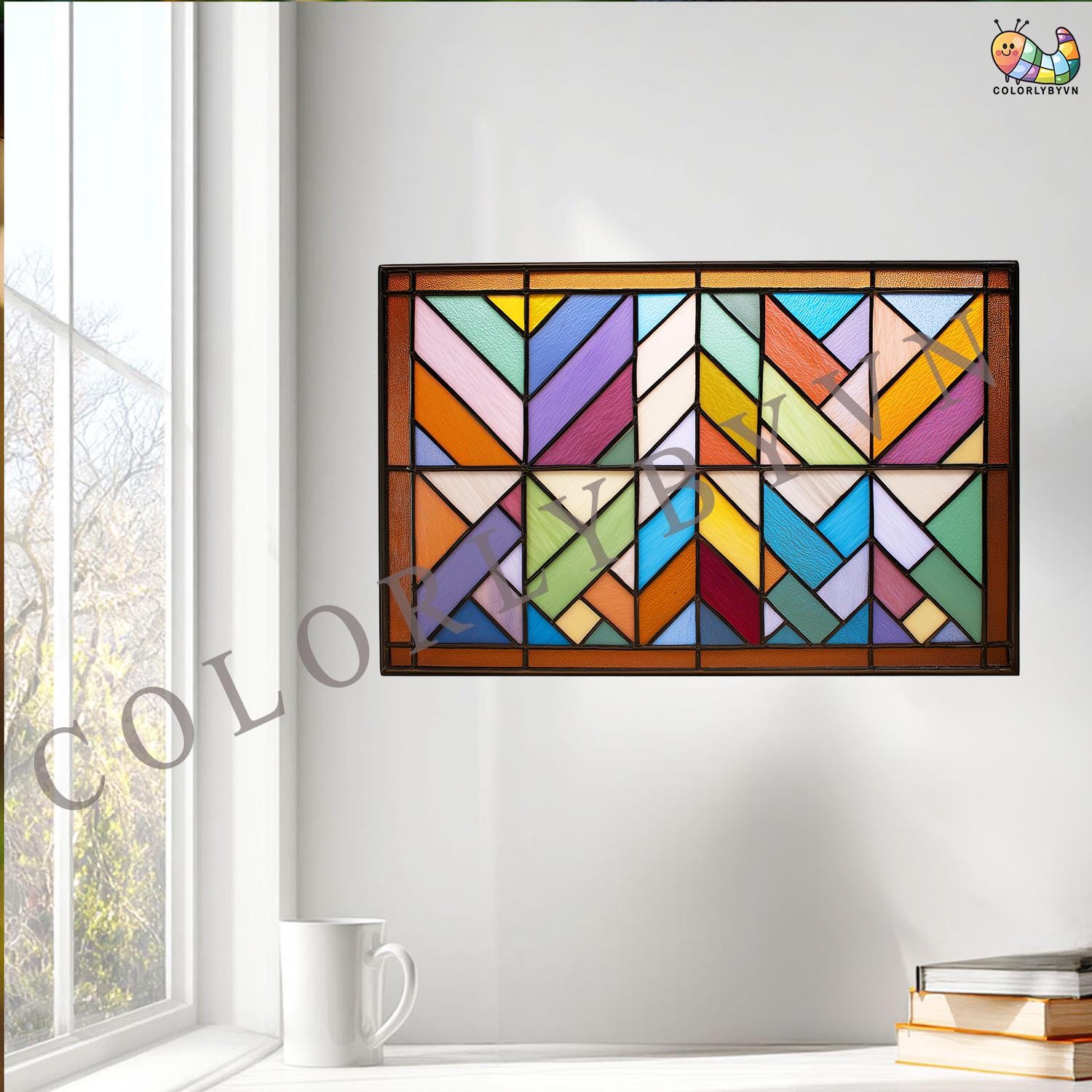 Geometric Stained Glass Panel Pattern, Colorful Abstract Suncatcher ...