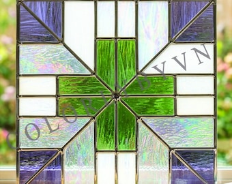 Geometric Cross Stained Glass Panel Pattern: Modern Art Deco Panel Design, Symmetrical Glass Template, Instant Download PDF PNG (L180GE)
