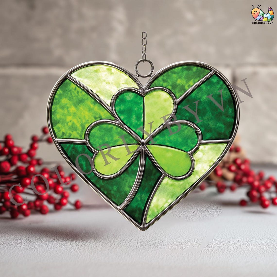Shamrock Heart Stained Glass Pattern, Irish Clover Heart Suncatcher ...