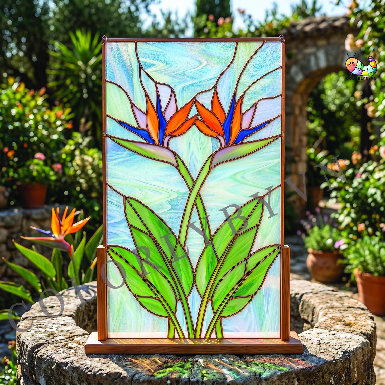 Bird of Paradise Stained Glass Pattern, Tropical Flower Suncatcher ...