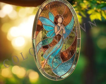 Fairy Stained Glass Pattern, Fantasy Glass Panel, Magical Window Decor (PDF, SVG, PNG, L77FA)