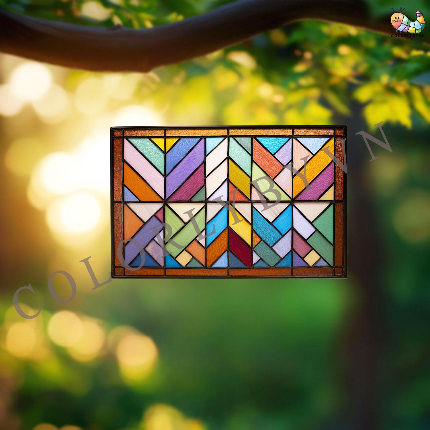 Geometric Stained Glass Panel Pattern, Colorful Abstract Suncatcher ...