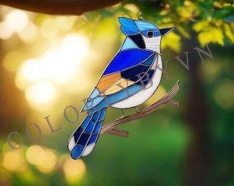 Blue Bird Suncatcher Stained Glass Pattern, DIY Window Hanging Template, Digital Download for Glass Artists (L112BI)