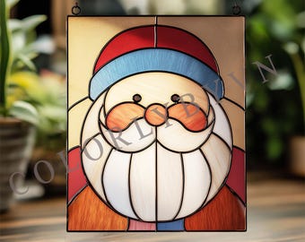 商用利用可能なサンタクロースのステンドグラスパターン、クリスマス