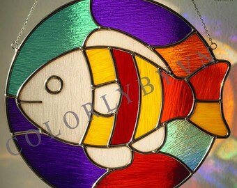 Fish Stained Glass Pattern, Ocean Glass Template, Nautical Window Decor, PDF PNG Download (L114OC)
