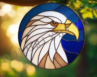 Bald Eagle Stained Glass Pattern, Found Eagle Suncatcher Template, Patriotic Bird window hangign, Digital Download PDF PNG (L194BI)