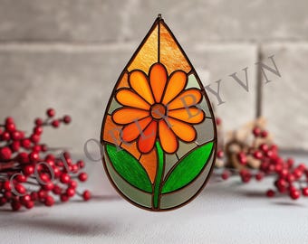 Teardrop Flower Stained Glass Pattern, Daisy Suncatcher Template, Floral DIY Window Art for Beginners, Instant Download PDF PNG (L216PA)
