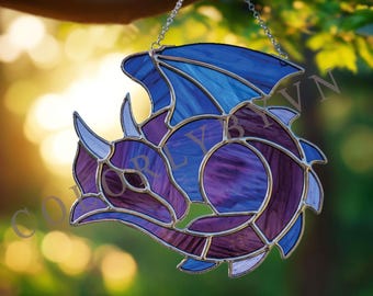 Sleeping Dragon Stained Glass Pattern, Fantasy Suncatcher Template, Curled Dragon Glass Art (L88FA)