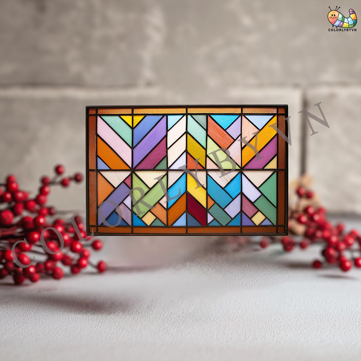 Geometric Stained Glass Panel Pattern, Colorful Abstract Suncatcher ...
